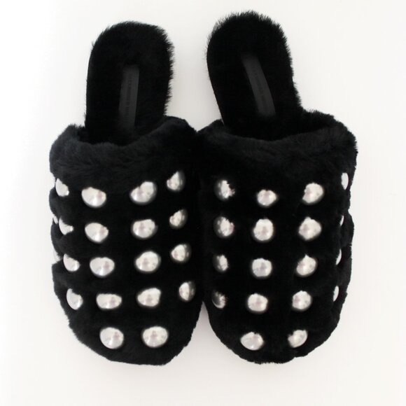 NEW Alexander Wang Amelia Shearling Slippers w Silver Studs | Designer Luxe Cozy - Picture 7 of 14